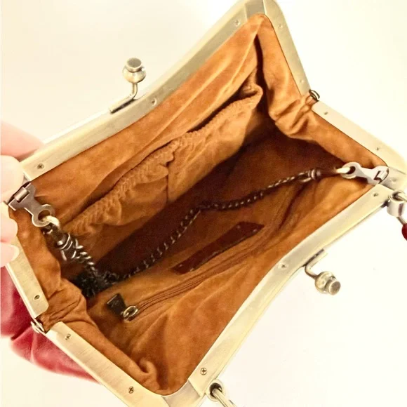 Patricia Nash Laureana Kisslock Small Satchel Bag Red Leather Top Handle Chain - Picture 10 of 10